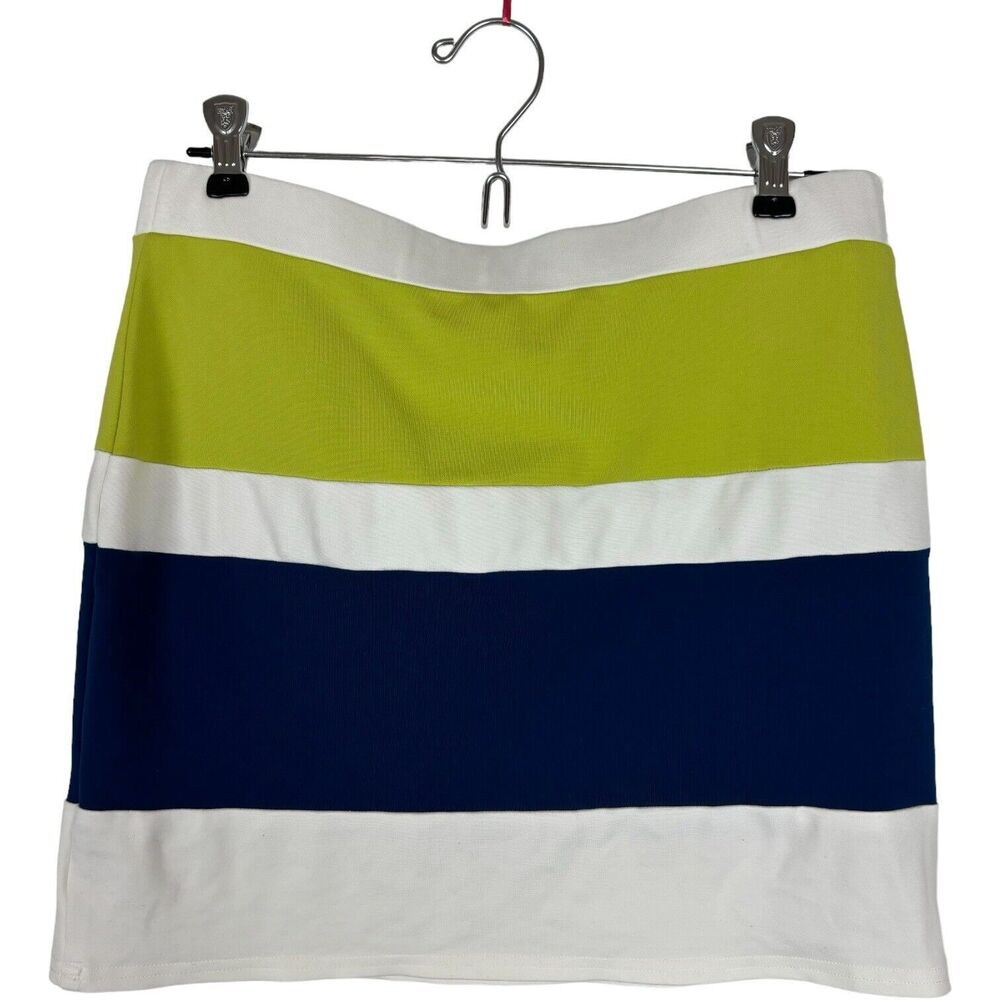 English Factory Green Blue White Striped Mini Skirt Women's Size Large
